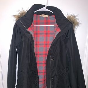Hollister flannel lined, faux fur hooded jacket